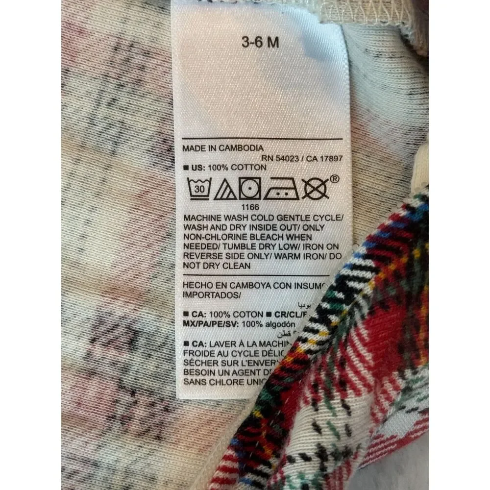 Old Navy Plaid Footed Sleeper 3-6M Red Cream Holiday Christmas 2-Way Zip Cotton